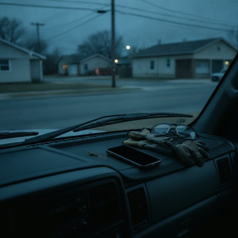 Unanswered phone on a truck dashboard at dusk
